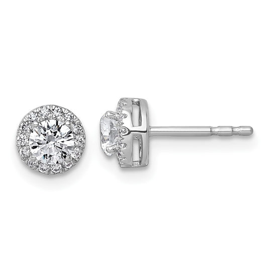 14k White Gold 5/8 carat Lab Grown Diamond VS+ F+ Round Complete Halo Post Earrings