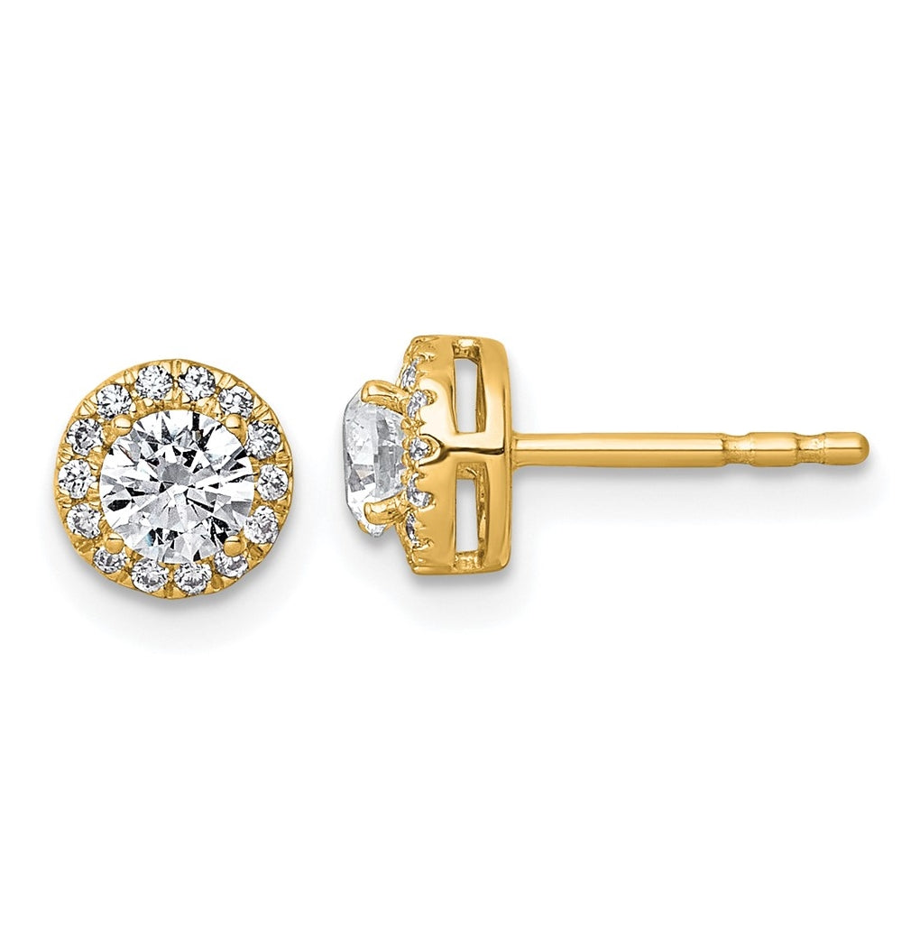 14k Yellow Gold 5/8 carat Lab Grown Diamond VS+ F+ Round Complete Halo Post Earrings