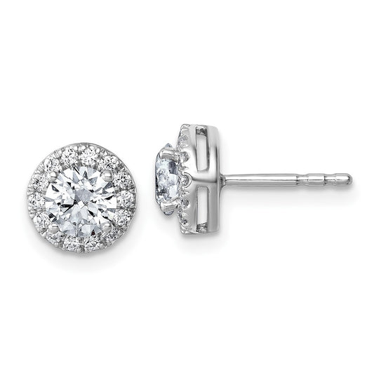 14k White Gold 1 1/5 carat Lab Grown Diamond VS+ F+ Round Complete Halo Post Earrings