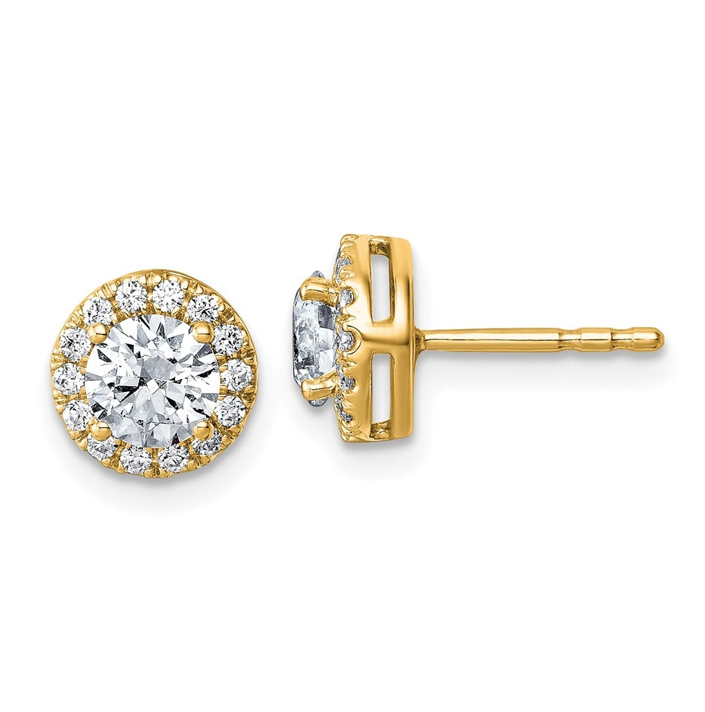 14k Yellow Gold 1 1/5 carat Lab Grown Diamond VS+ F+ Round Complete Halo Post Earrings