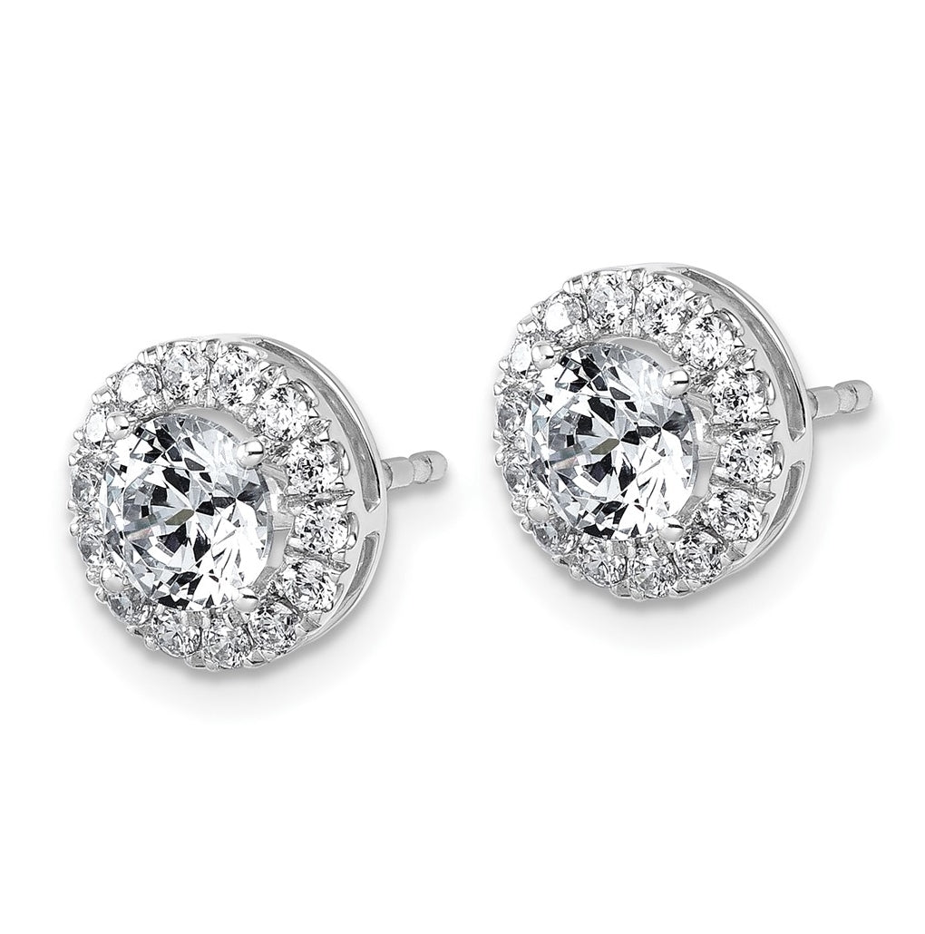 14k White Gold 1 7/8 carat Lab Grown Diamond VS+ F+ Round Complete Halo Post Earrings