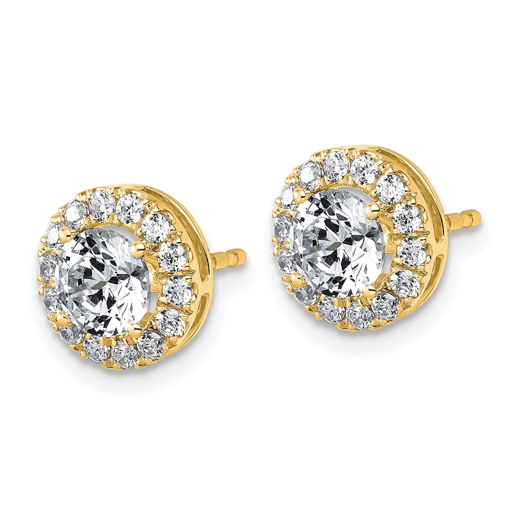 14k Yellow Gold 1 7/8 carat Lab Grown Diamond VS+ F+ Round Complete Halo Post Earrings