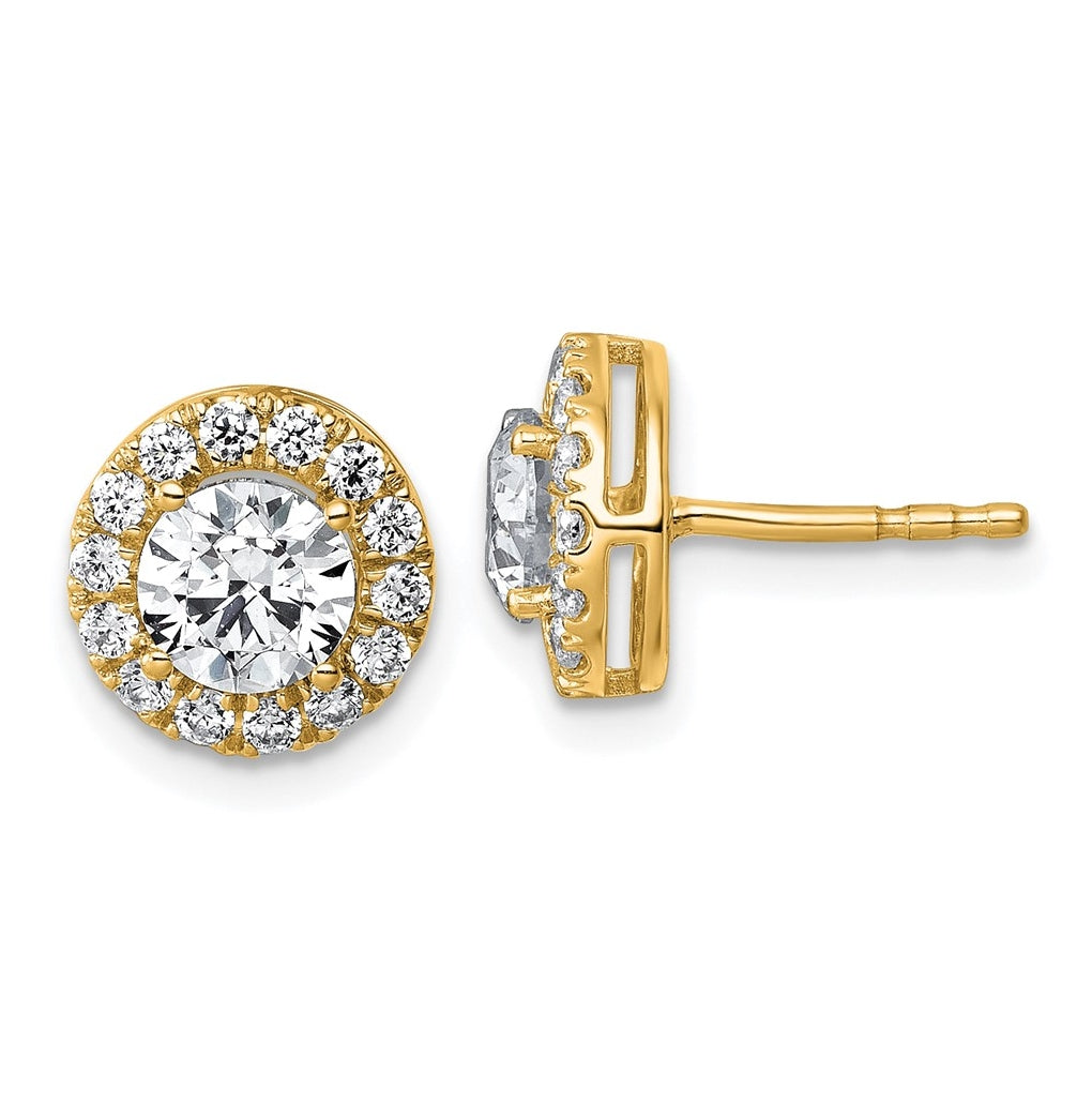 14k Yellow Gold 1 7/8 carat Lab Grown Diamond VS+ F+ Round Complete Halo Post Earrings