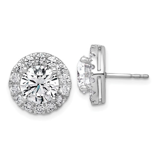 14k White Gold 5 carat Lab Grown Diamond VS+ F+ Round Complete Halo Post Earrings