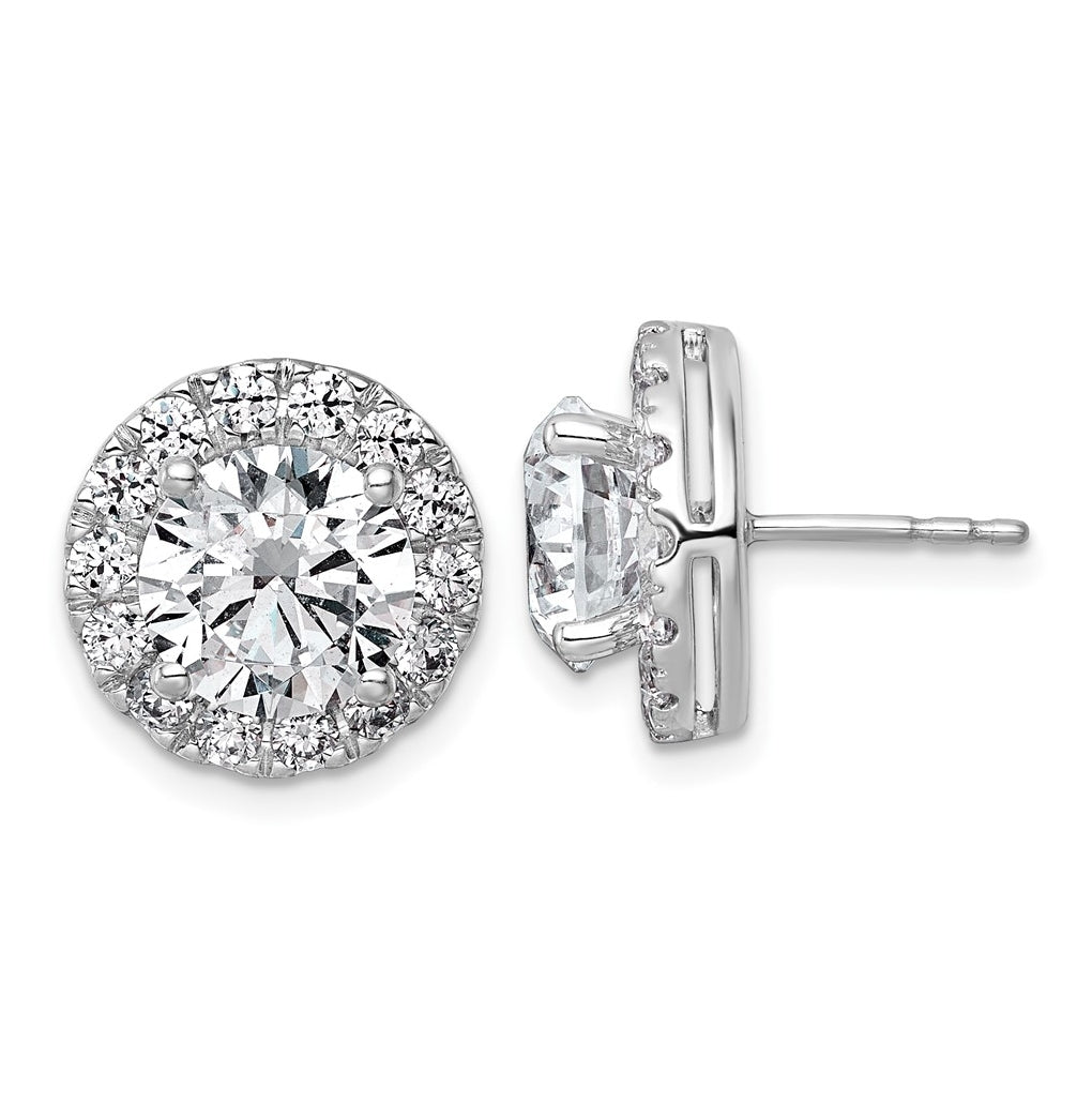 14k White Gold 6 1/4 carat Lab Grown Diamond VS+ F+ Round Complete Halo Post Earrings