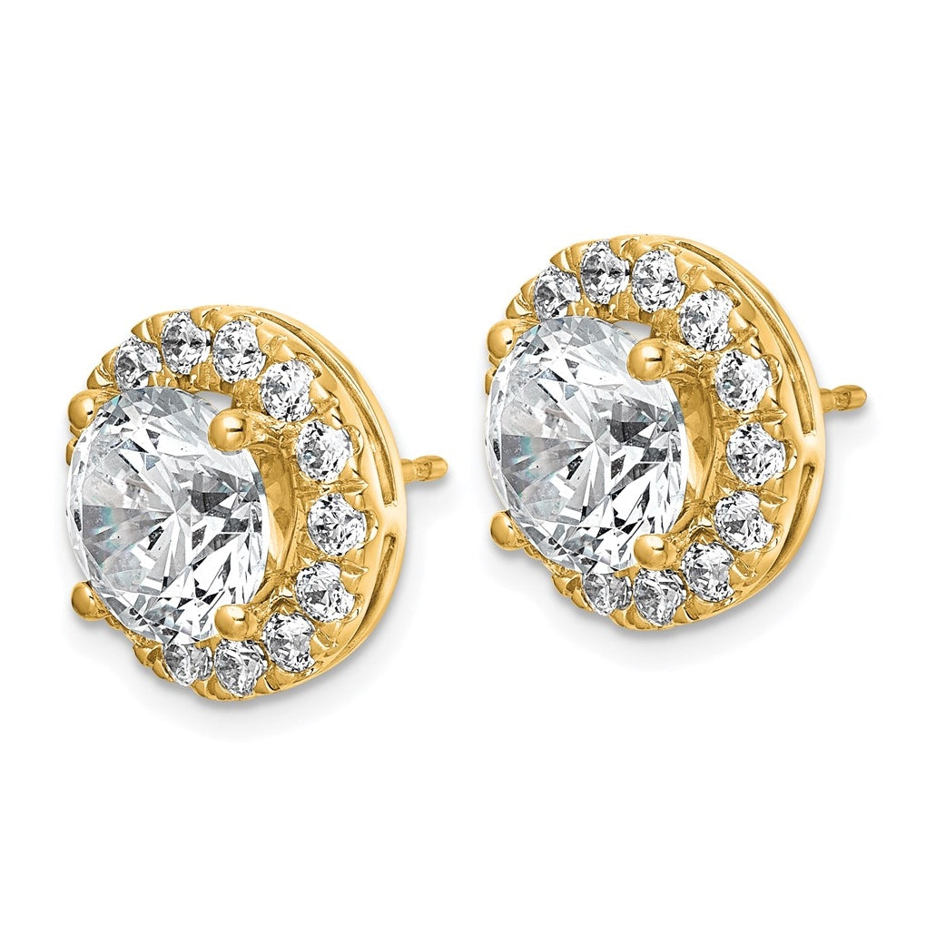 14k Yellow Gold 6 1/4 carat Lab Grown Diamond VS+ F+ Round Complete Halo Post Earrings