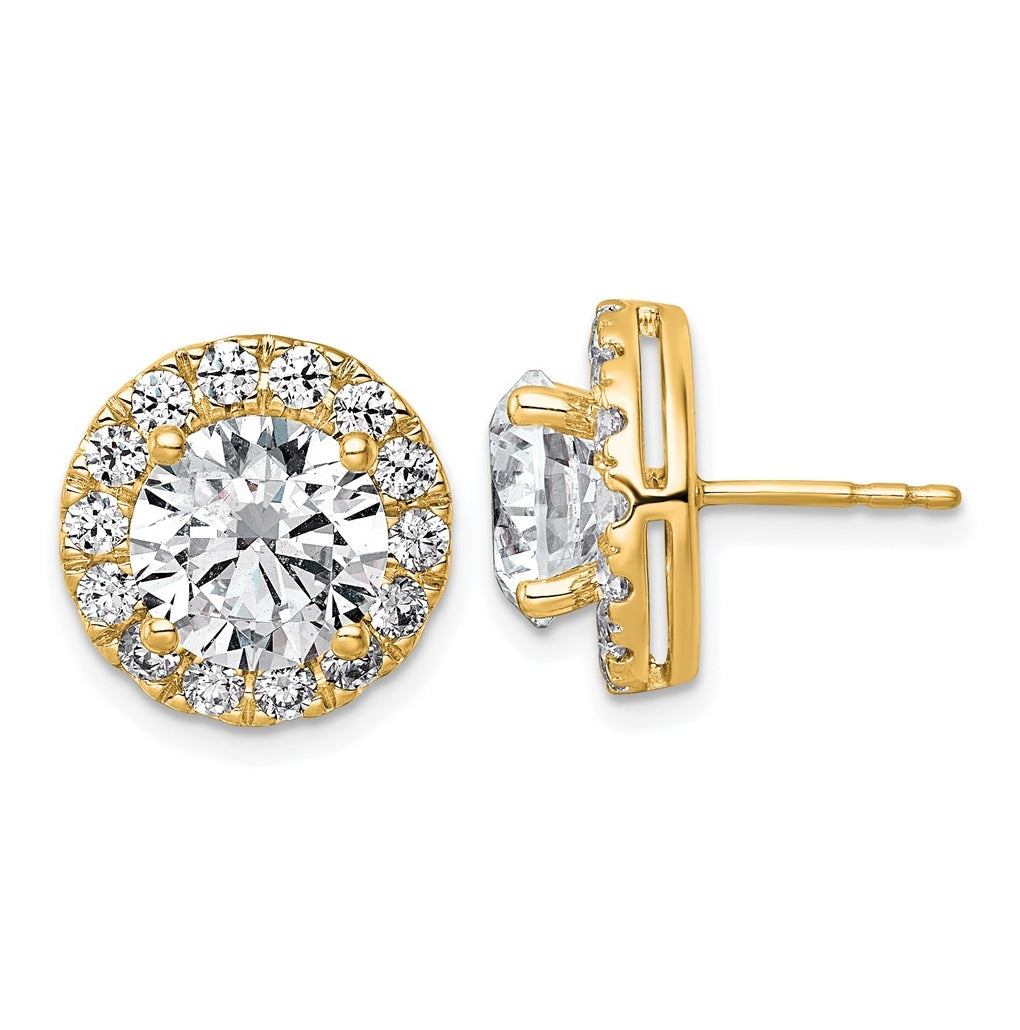 14k Yellow Gold 6 1/4 carat Lab Grown Diamond VS+ F+ Round Complete Halo Post Earrings