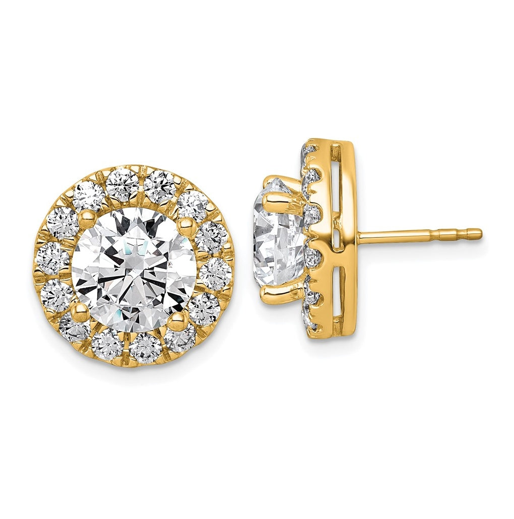 14k Yellow Gold 7 5/8 carat Lab Grown Diamond VS+ F+ Round Complete Halo Post Earrings