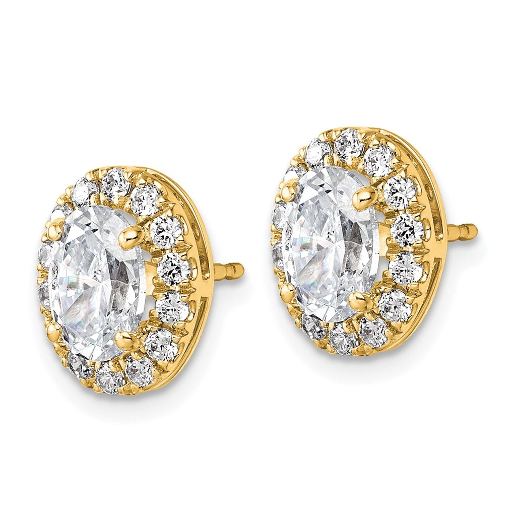 14k Yellow Gold 2 1/2 carat Lab Grown Diamond VS+ F+ Complete Oval Halo Earrings