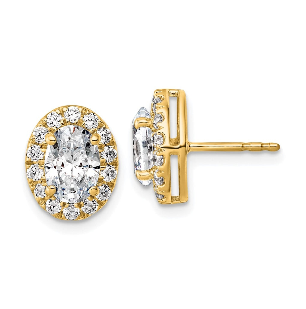 14k Yellow Gold 2 1/2 carat Lab Grown Diamond VS+ F+ Complete Oval Halo Earrings