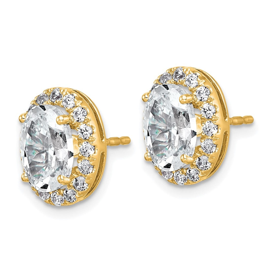 14k Yellow Gold 3 1/2 carat Lab Grown Diamond VS+ F+ Complete Oval Halo Earrings