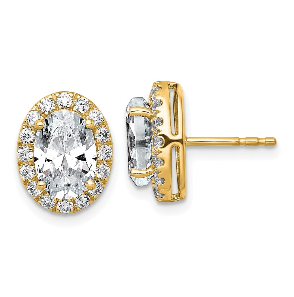 14k Yellow Gold 3 1/2 carat Lab Grown Diamond VS+ F+ Complete Oval Halo Earrings