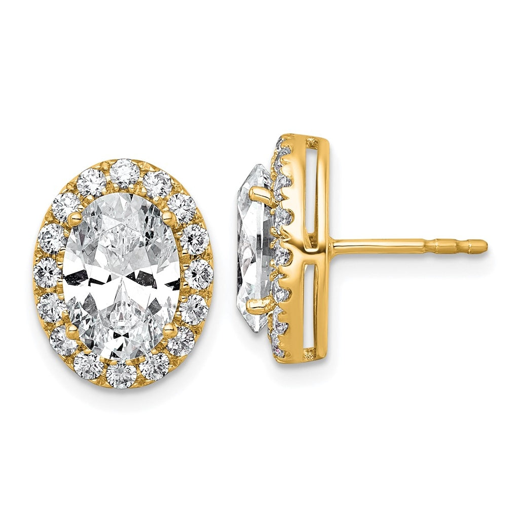 14k Yellow Gold 4 3/4 carat Lab Grown Diamond VS+ F+ Complete Oval Halo Earrings