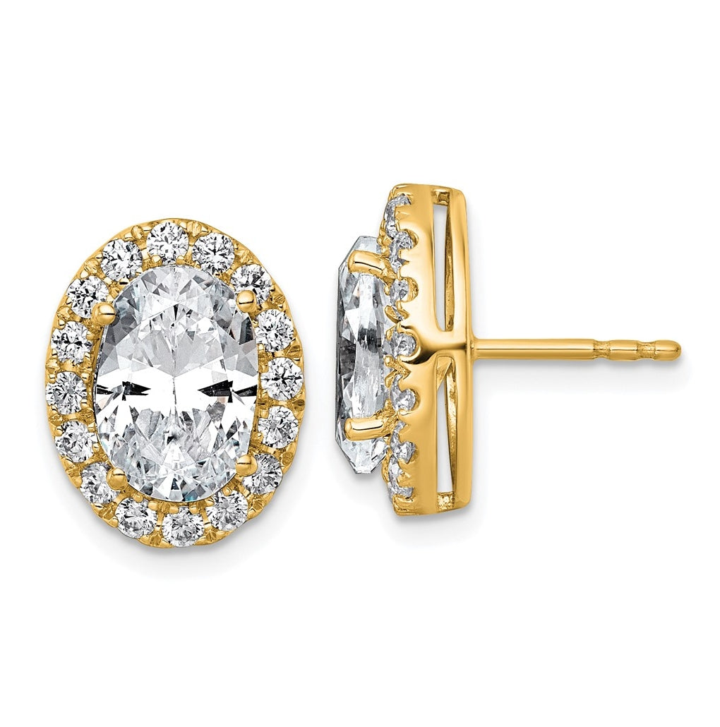 14k Yellow Gold 5 7/8 carat Lab Grown Diamond VS+ F+ Complete Oval Halo Earrings