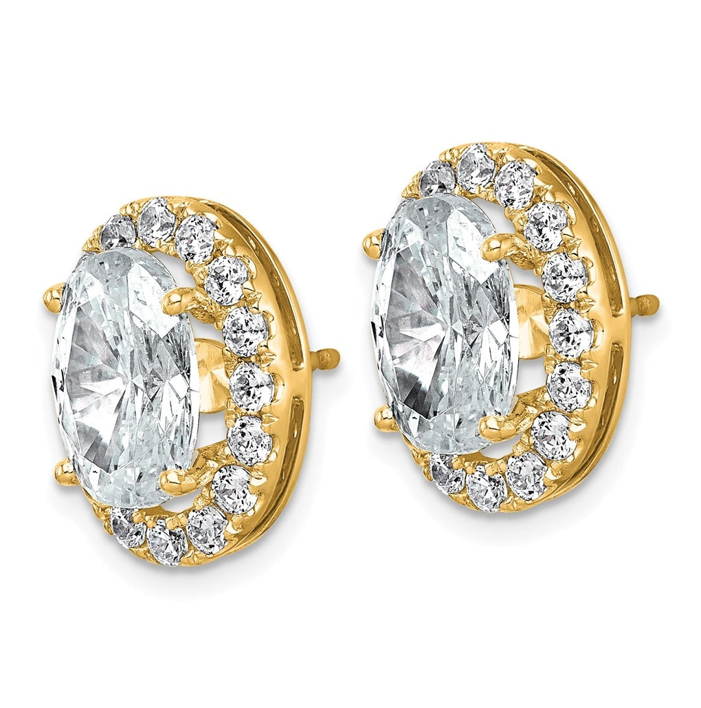 14k Yellow Gold 7 3/8 carat Lab Grown Diamond VS+ F+ Complete Oval Halo Earrings
