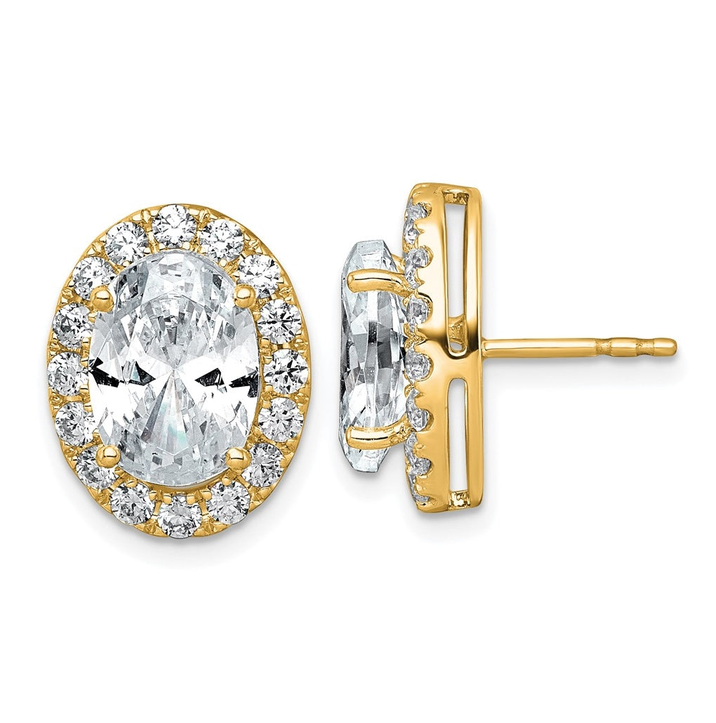 14k Yellow Gold 7 3/8 carat Lab Grown Diamond VS+ F+ Complete Oval Halo Earrings