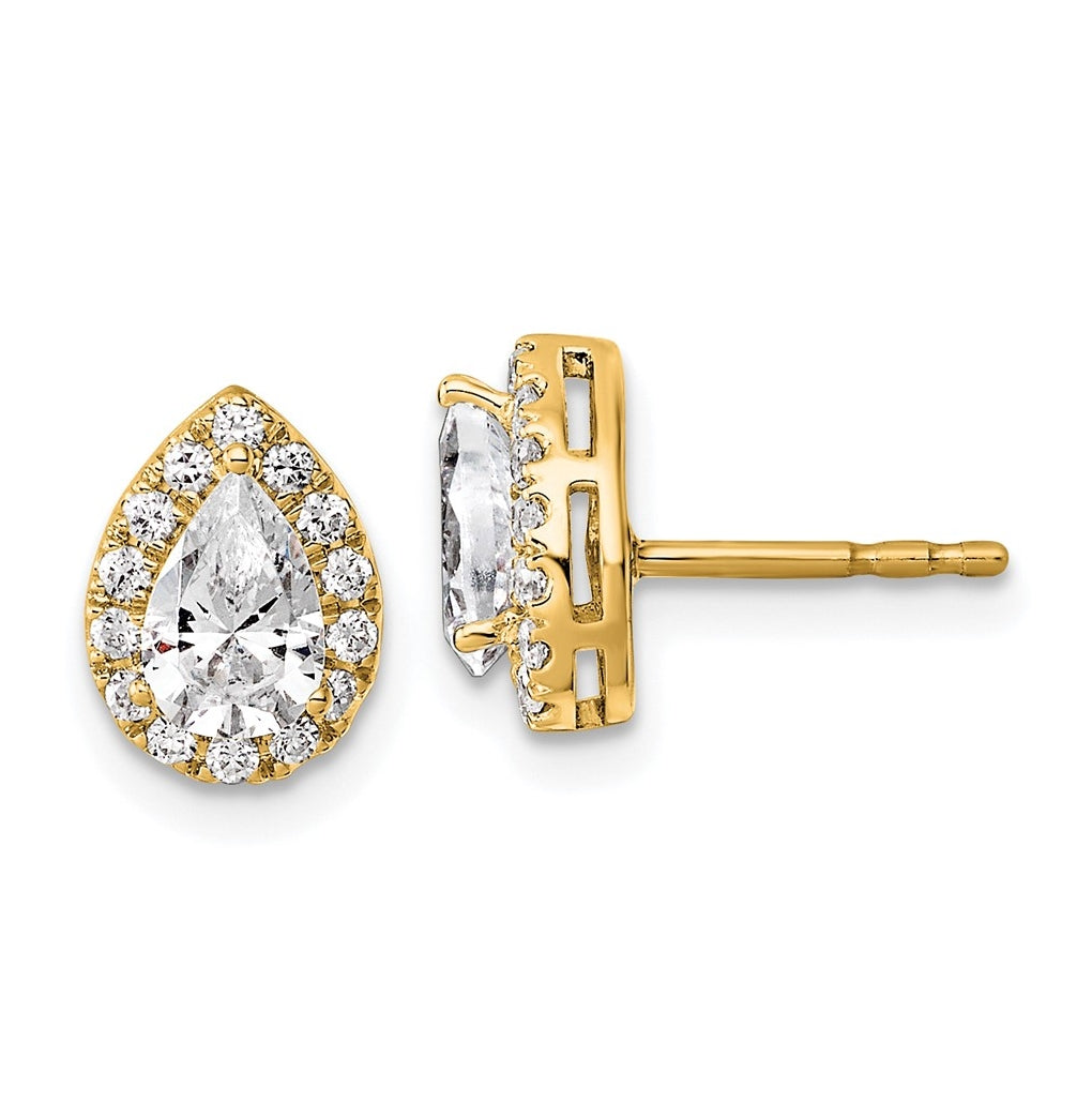 14k Yellow Gold 1 1/4 carat Lab Grown Diamond VS+ F+ Complete Pear Halo Earrings