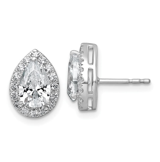 14k White Gold 2 3/8 carat Lab Grown Diamond VS+ F+ Complete Pear Halo Post Earrings