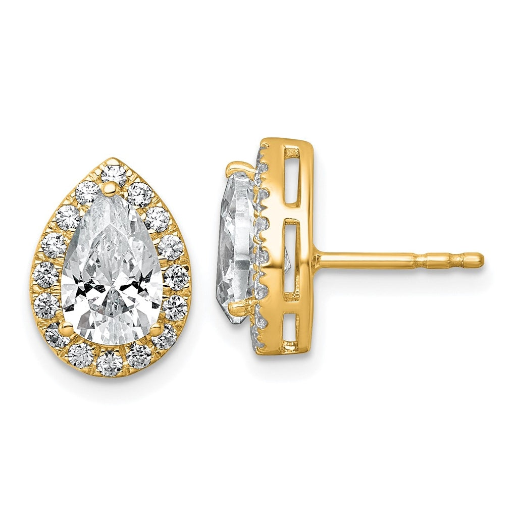 14k Yellow Gold 2 3/8 carat Lab Grown Diamond VS+ F+ Complete Pear Halo Post Earrings
