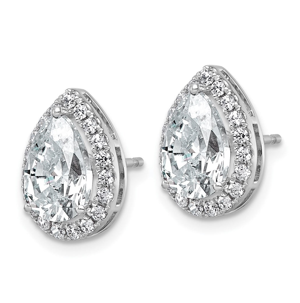 14k White Gold 3 1/2 carat Lab Grown Diamond VS+ F+ Complete Pear Halo Post Earrings