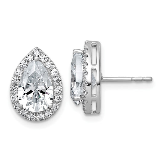 14k White Gold 3 1/2 carat Lab Grown Diamond VS+ F+ Complete Pear Halo Post Earrings