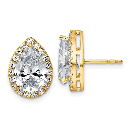 14k Yellow Gold White Gold 4 5/8 carat Lab Grown Diamond VS+ F+ Complete Pear Halo Post Earrings