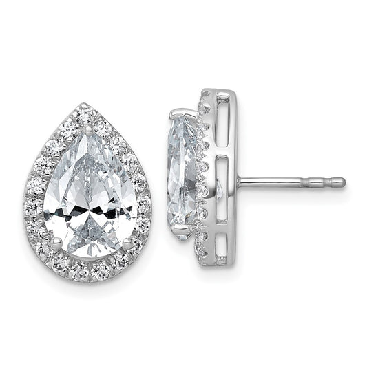 14k White Gold 5 5/8 carat Lab Grown Diamond VS+ F+ Complete Pear Halo Post Earrings