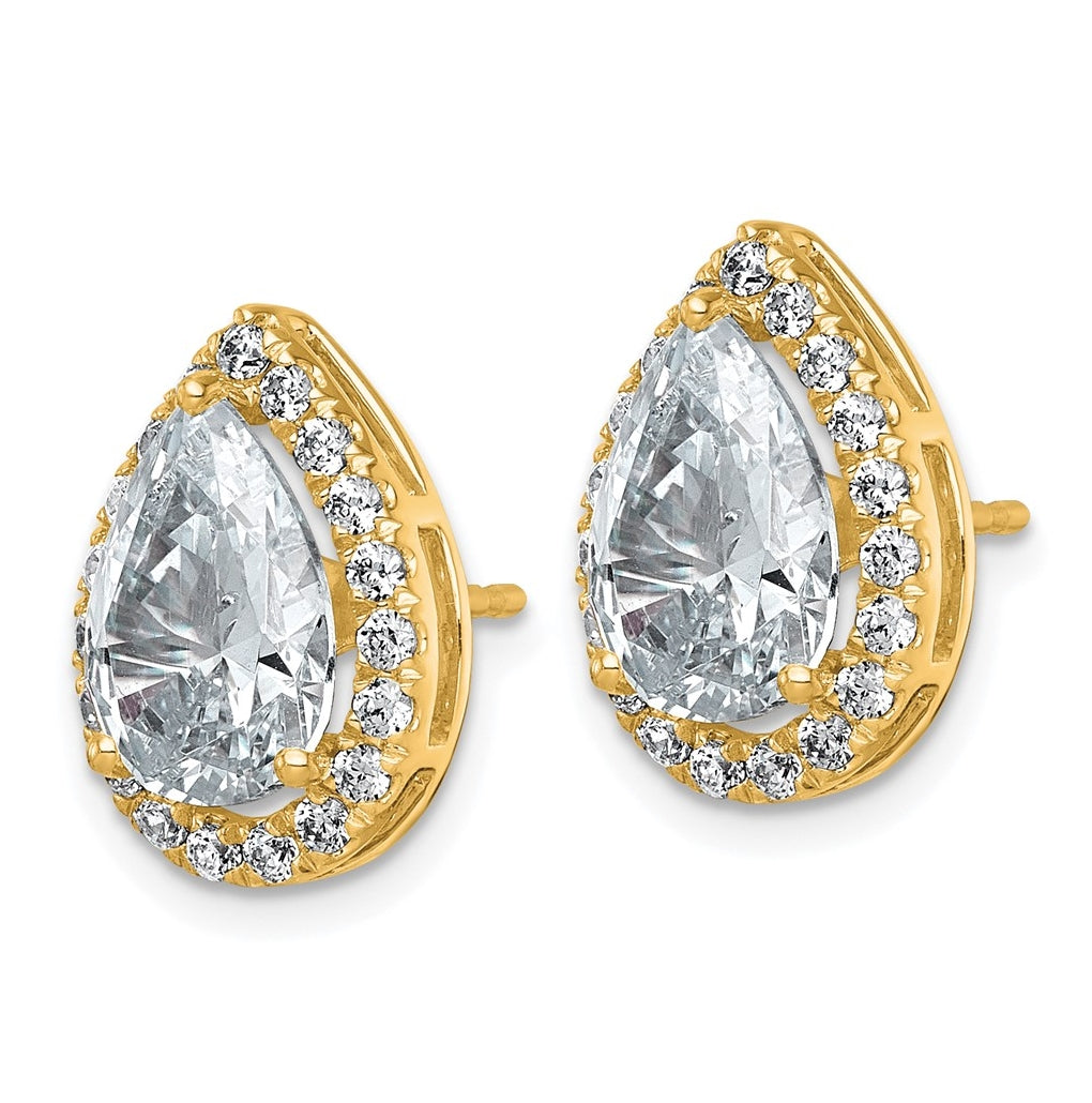 14k Yellow Gold 5 5/8 carat Lab Grown Diamond VS+ F+ Complete Pear Halo Post Earrings