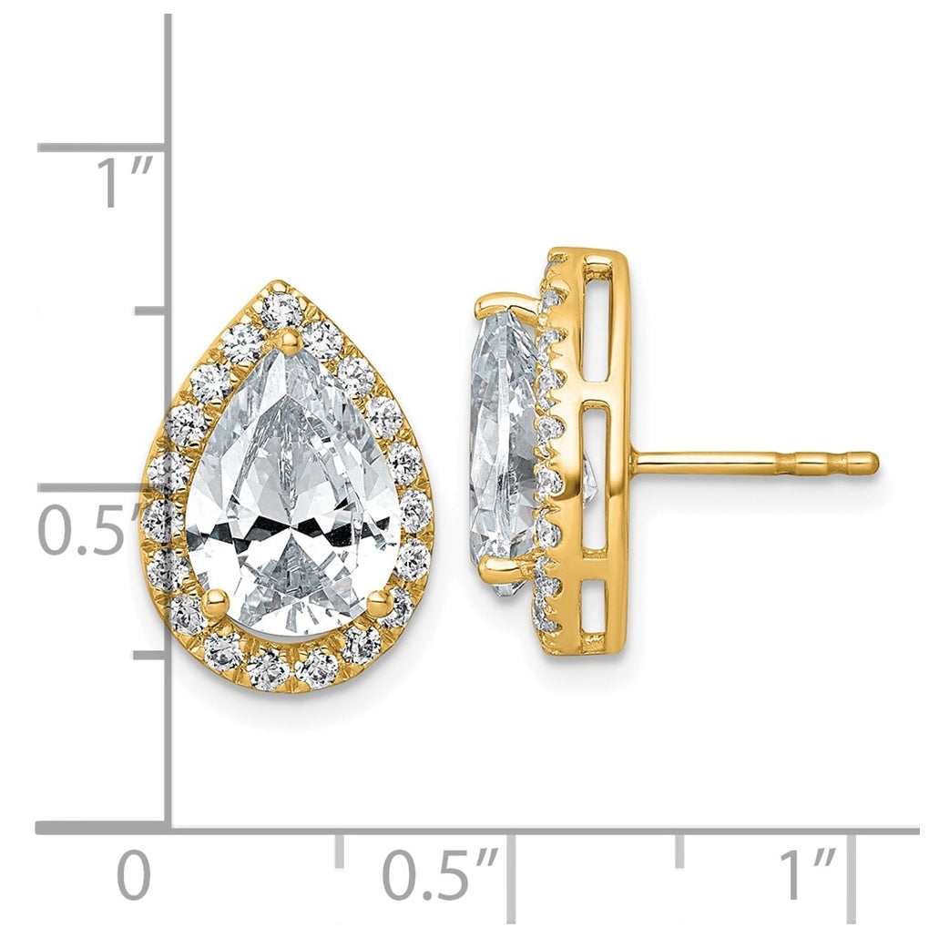 14k Yellow Gold 5 5/8 carat Lab Grown Diamond VS+ F+ Complete Pear Halo Post Earrings