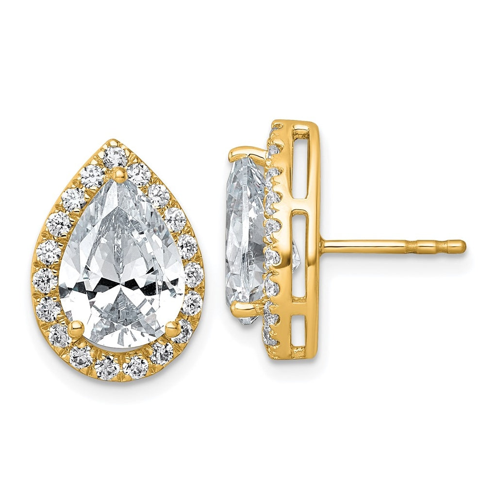 14k Yellow Gold 5 5/8 carat Lab Grown Diamond VS+ F+ Complete Pear Halo Post Earrings