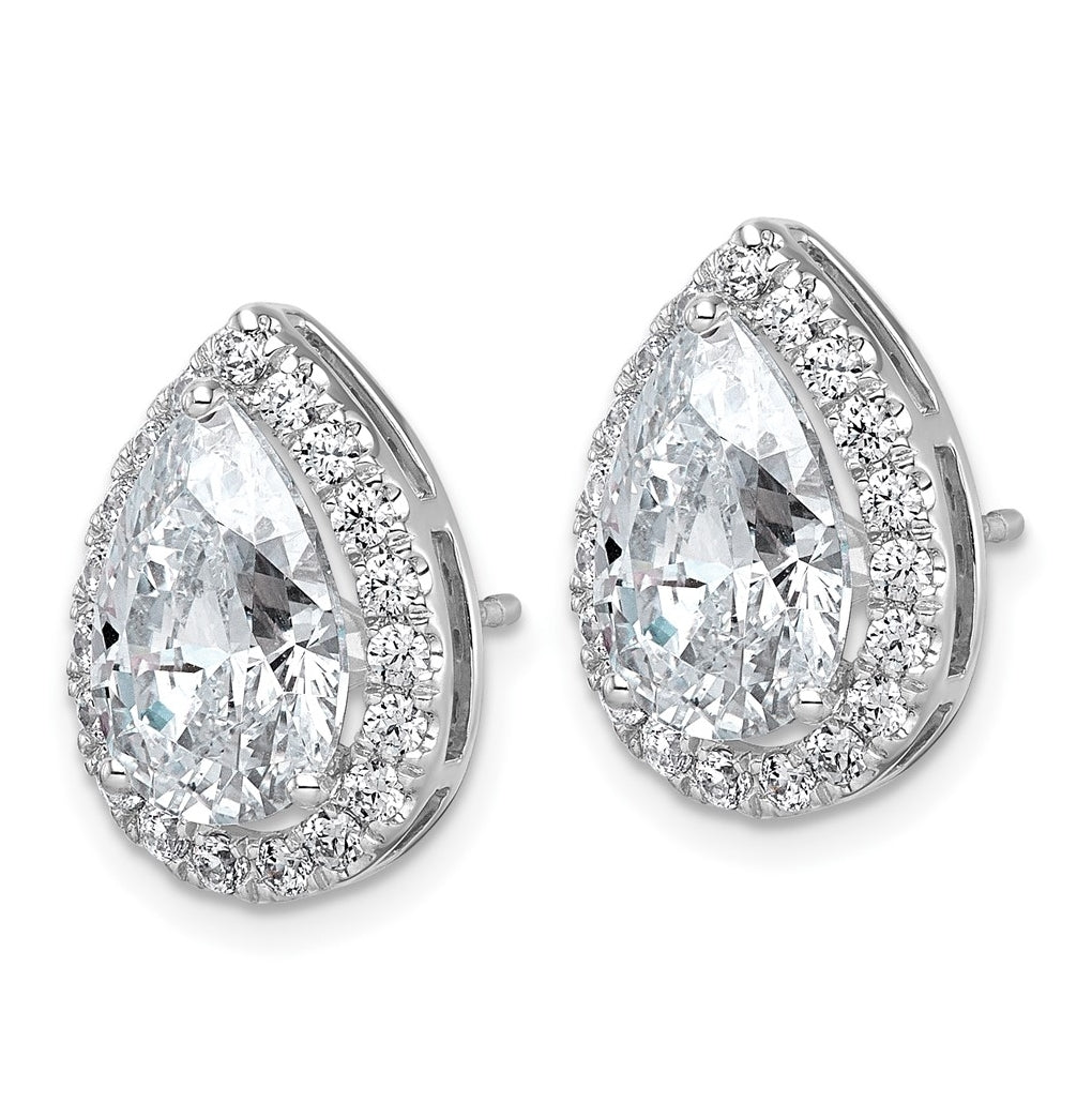 14k White Gold 6 3/4 carat Lab Grown Diamond VS+ F+ Complete Pear Halo Post Earrings