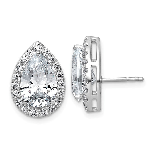 14k White Gold 6 3/4 carat Lab Grown Diamond VS+ F+ Complete Pear Halo Post Earrings