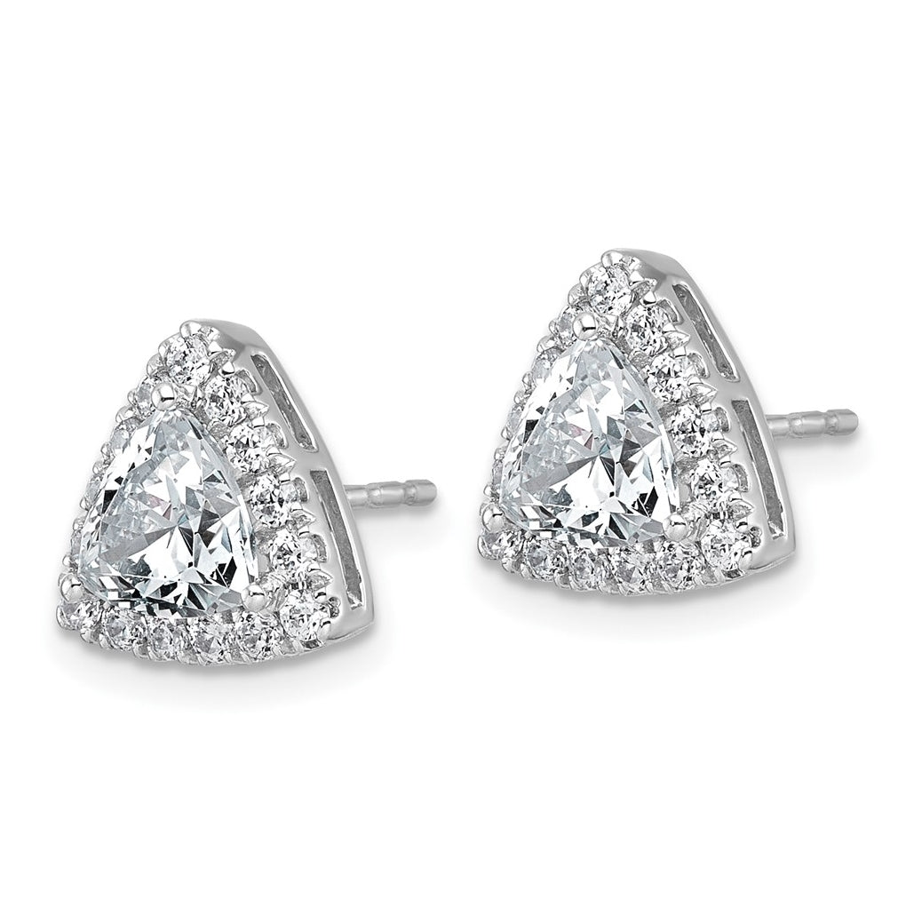 14k White Gold 2 5/8 carat Lab Grown Diamond VS+ F+ Complete Trillion Halo Post Earrings