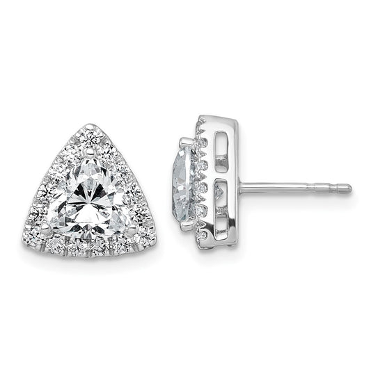 14k White Gold 2 5/8 carat Lab Grown Diamond VS+ F+ Complete Trillion Halo Post Earrings