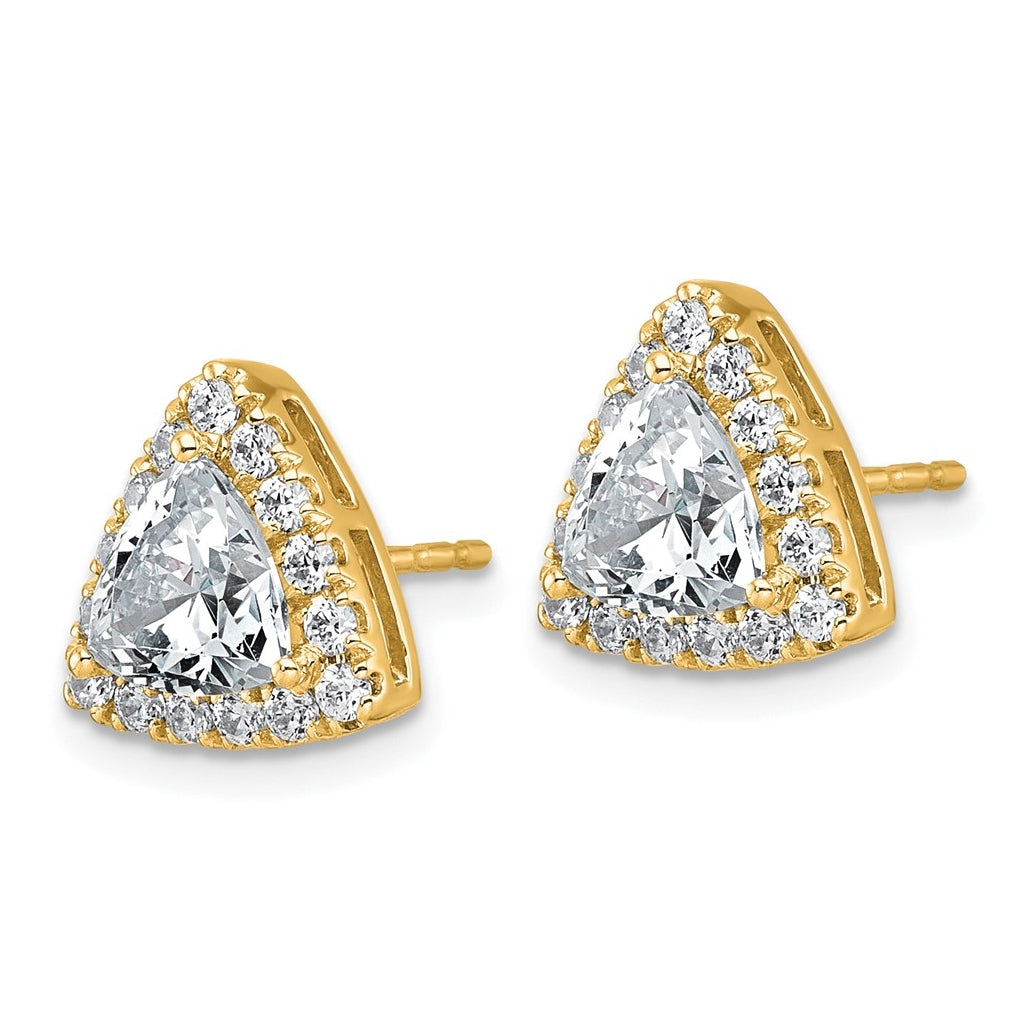 14k Yellow Gold 2 5/8 carat Lab Grown Diamond VS+ F+ Complete Trillion Halo Post Earrings