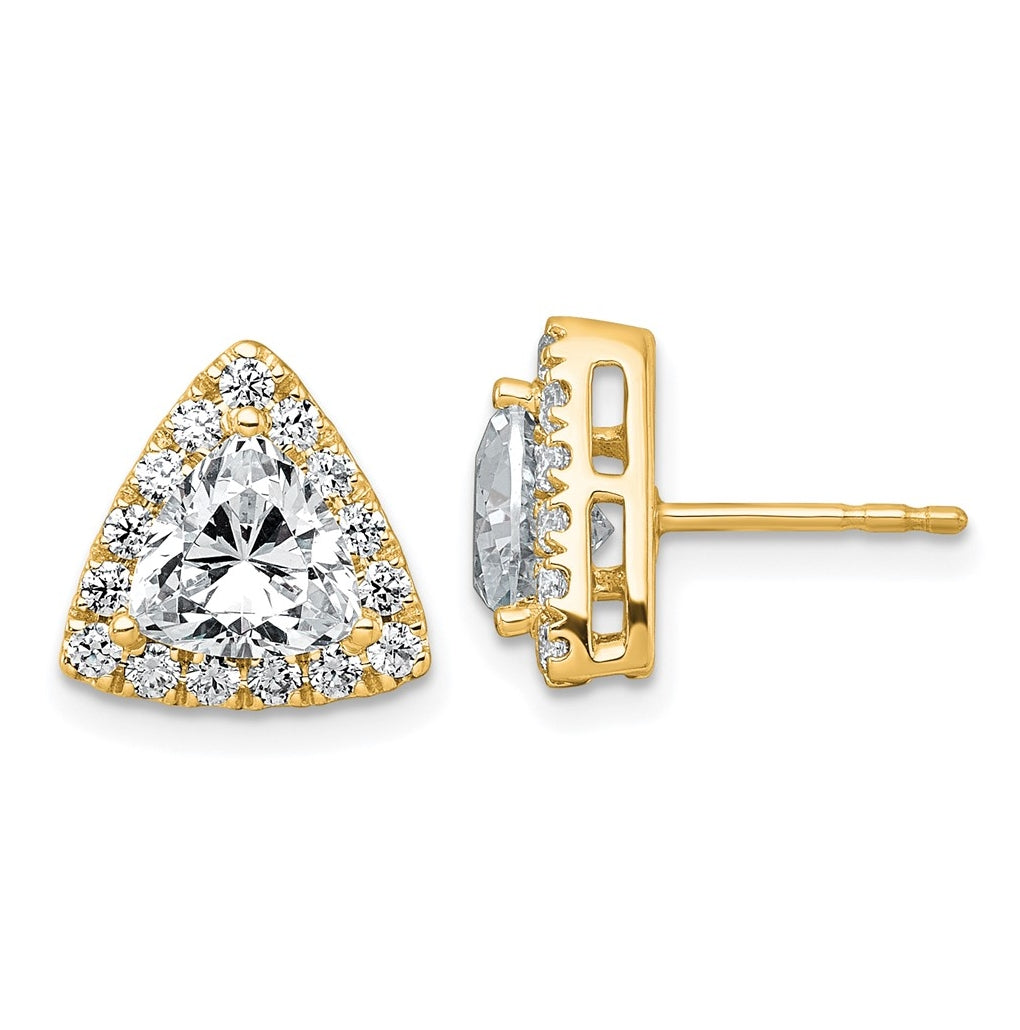 14k Yellow Gold 2 5/8 carat Lab Grown Diamond VS+ F+ Complete Trillion Halo Post Earrings