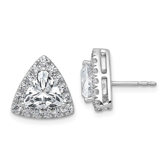 14k White Gold 3 3/4 carat Lab Grown Diamond VS+ F+ Complete Trillion Halo Post Earrings