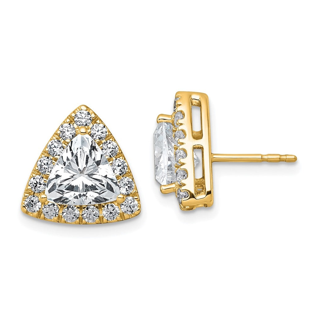 14k Yellow Gold 3 3/4 carat Lab Grown Diamond VS+ F+ Complete Trillion Halo Post Earrings