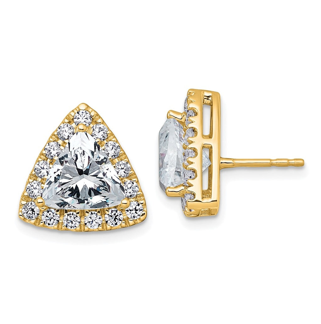 14k Yellow Gold 5 1/4 carat Lab Grown Diamond VS+ F+ Complete Trillion Halo Post Earrings