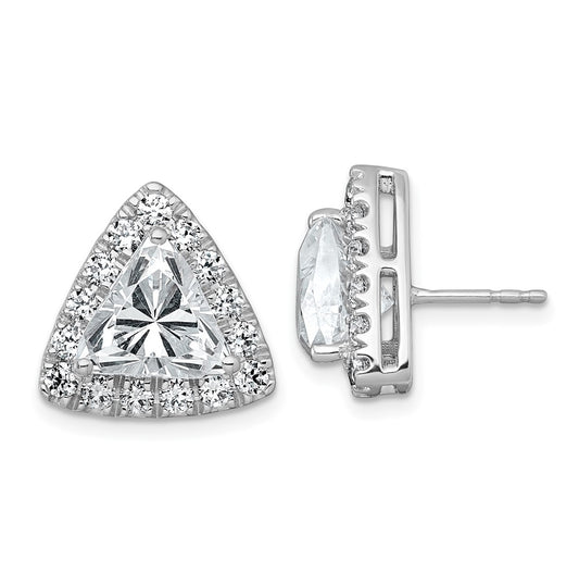 14k White Gold 6 1/2 carat Lab Grown Diamond VS+ F+ Complete Trillion Halo Post Earrings