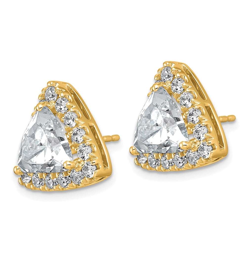 14k Yellow Gold 6 1/2 carat Lab Grown Diamond VS+ F+ Complete Trillion Halo Post Earrings