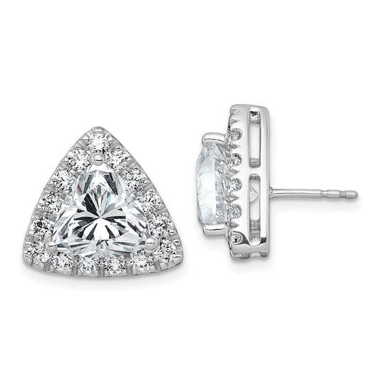 14k White Gold 7 3/4 carat Lab Grown Diamond VS+ F+ Complete Trillion Halo Post Earrings
