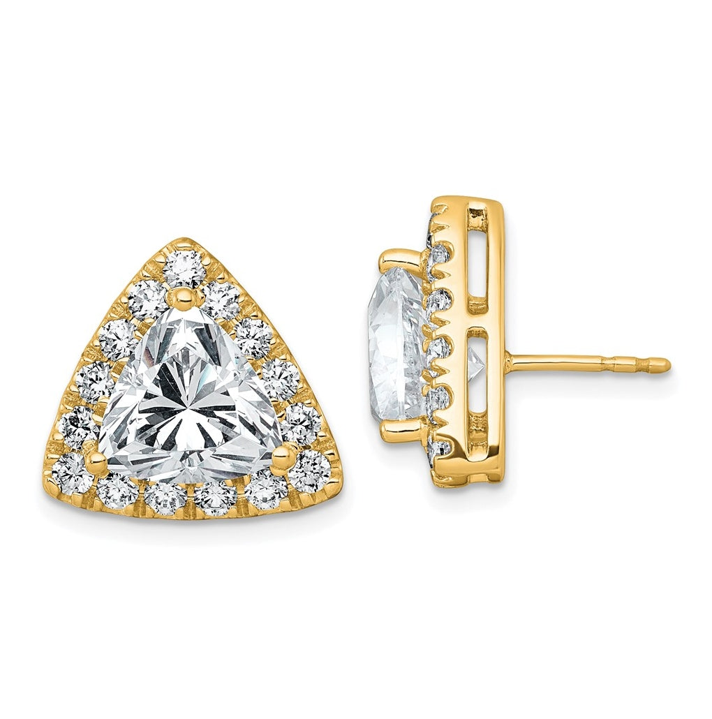 14k Yellow Gold 7 3/4 carat Lab Grown Diamond VS+ F+ Complete Trillion Halo Post Earrings