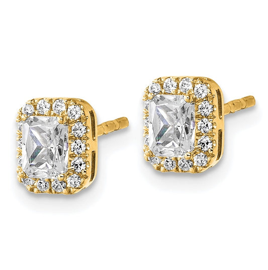 14k White Gold 5/8 carat Lab Grown Diamond VS+ F+ Complete Emerald Halo Post Earrings