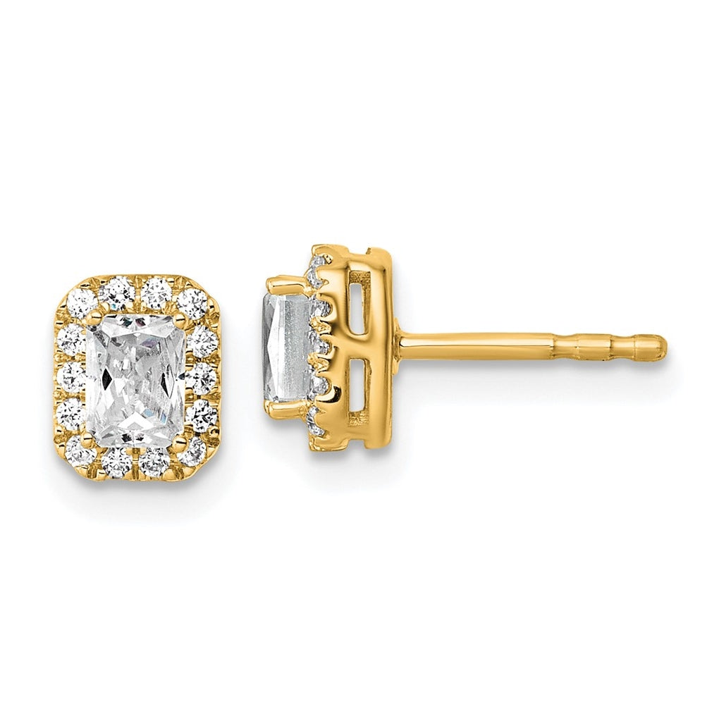 14k Yellow Gold 5/8 carat Lab Grown Diamond VS+ F+ Complete Emerald Halo Post Earrings