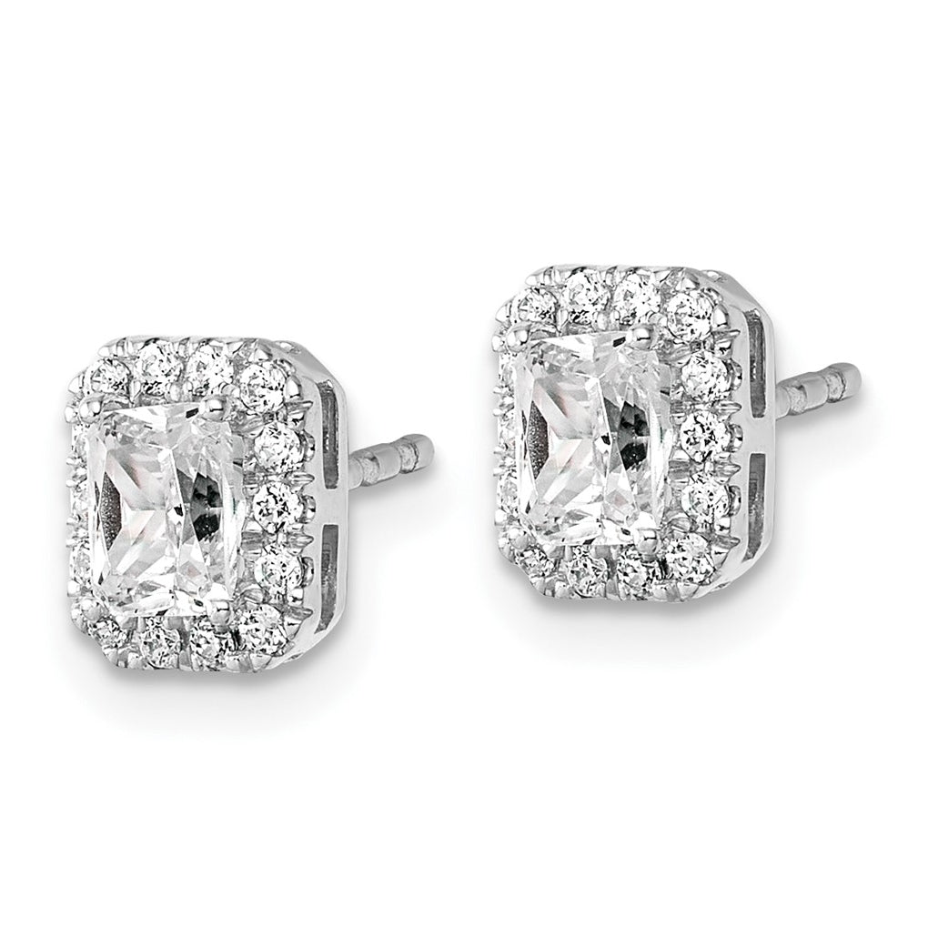 14k White Gold Lab Grown VS+ F+ Diamond Radiant Halo Complete Earrings