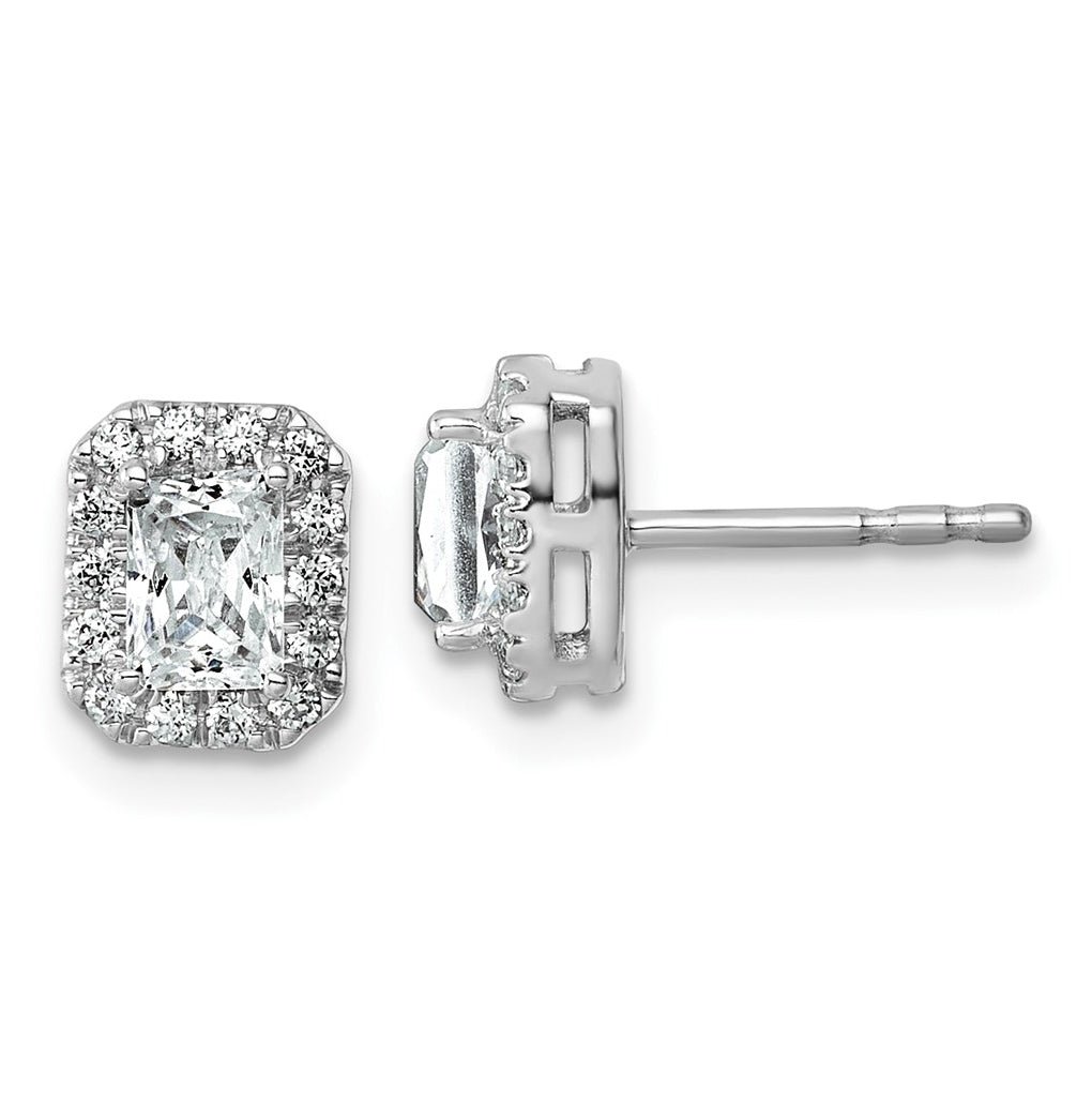 14k White Gold Lab Grown VS+ F+ Diamond Radiant Halo Complete Earrings