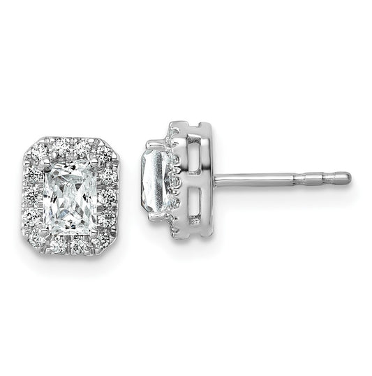 14k White Gold Lab Grown VS+ F+ Diamond Radiant Halo Complete Earrings