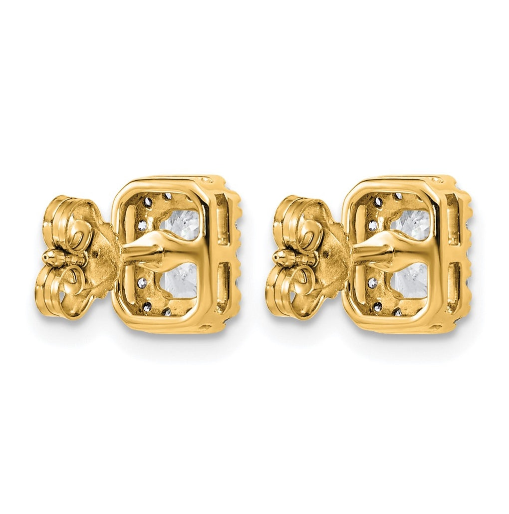 14k Yellow Gold 7/8 carat Lab Grown Diamond VS+ F+ Complete Emerald Halo Post Earrings