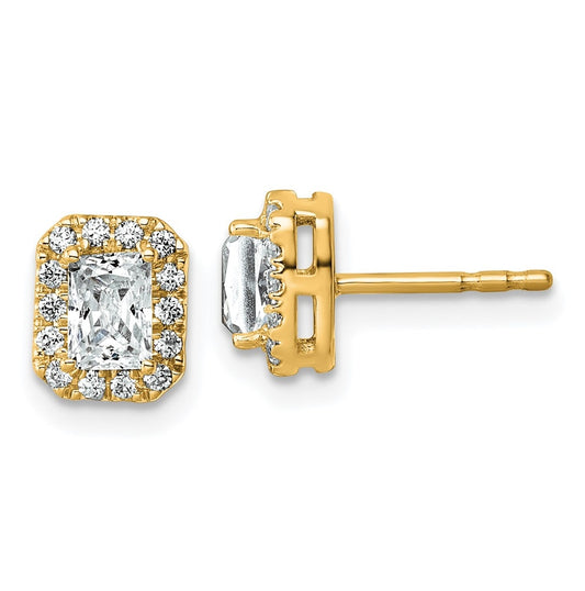 14k Yellow Gold 7/8 carat Lab Grown Diamond VS+ F+ Complete Emerald Halo Post Earrings